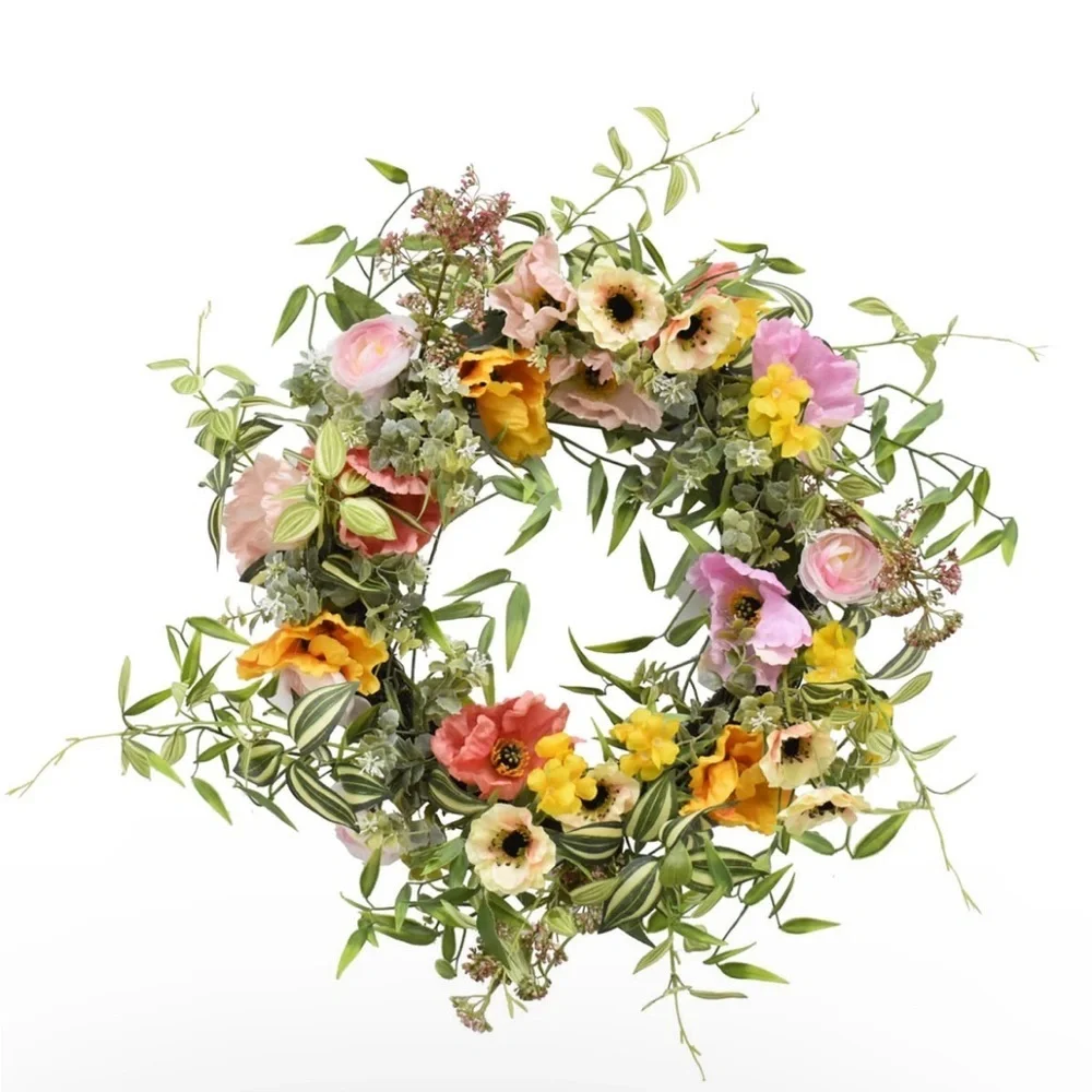 21” Faux Spring Pink Ranunculus & Baby's Breath Wreath NWT